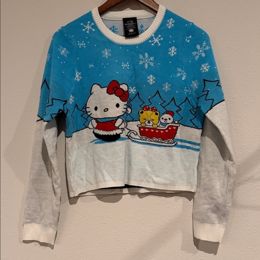 Hello Kitty Festive Blue and White Sweater - Picture 2 of 5